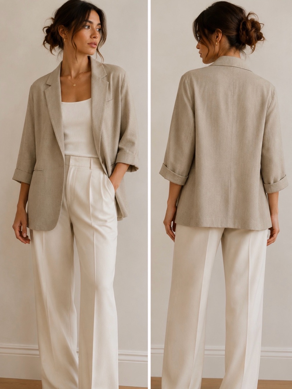 Calvin Klein Tan Linen Blend Blazer Relaxed Fit Open Front